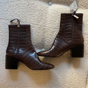 Brown Faux Crocodile Ankle Booties
